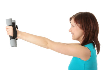 Girl with dumbbells