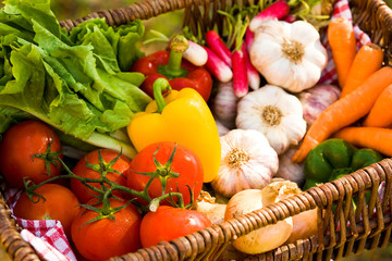 A basket of fresh summer vegetables