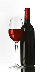 red wine bottle with glass