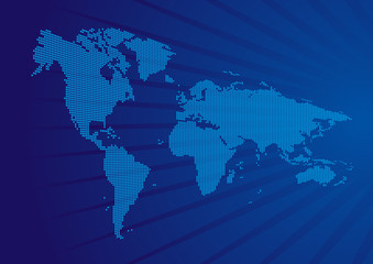 Vector world map in blue background