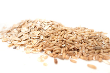 Pile of Oat Grains and Oat Flakes