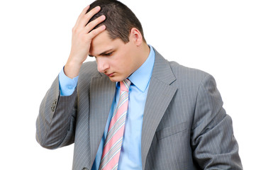 Businessman with Headache isolated on white