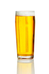 a glass of beer, isolated against white background, with clippin