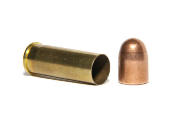 44 caliber magnum pistol cartridge case with 9mm bullet