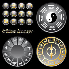 Symbols of the chinese horoscope on black background