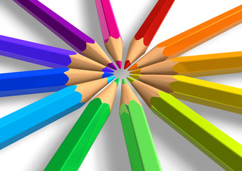 Naklejka premium Circle from rainbow pencils