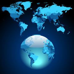 Obraz na płótnie Canvas Globe on dark blue World map