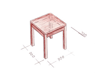 Modern interior design table freehand drawing.