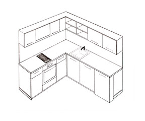 Modern interior design kitchen freehand drawing.
