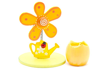 flower decoration with ladybug and egg isolated on white