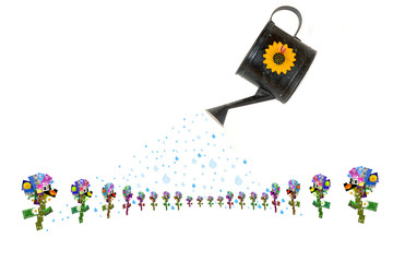 fondo blanco tarjeta regadera regando flores © Maruba