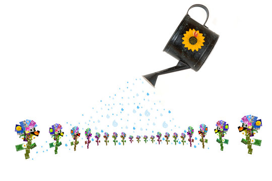 fondo blanco tarjeta regadera regando flores