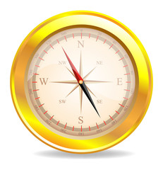 Vector gold compass on a white background