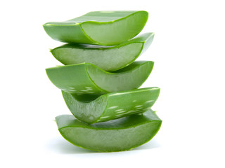 Sliced aloe leaves isolated on white background