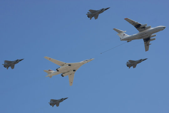 In-flight Refueling Imitation On The Victory Parade. Moscow.