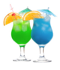 Blue Curacao and green alcoholic cocktails