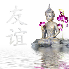 Buddha und Zeichen für Freundschaft