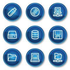 Drives and storage web icons, blue circle buttons