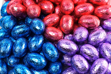 Close-up of colorful sorted mixture of eastereggs