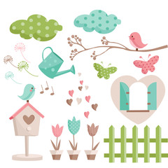 Retro spring elements vector illustration