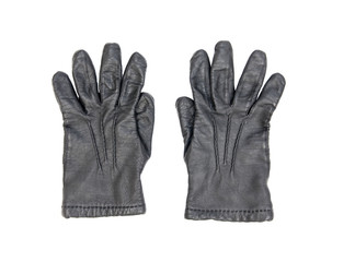 black leather gloves on white background
