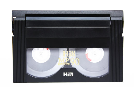 Classic Hi8 tape cassette, perfect for themes of retro technology, nostalgia, and vintage media formats