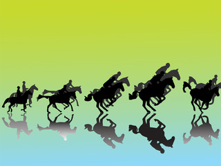 Springreiter-Silhouetten- mit  farbigem Hintergrund © Klaus Kaulitzki