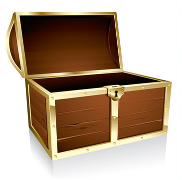Illustration of a wooden treasure chest with nothing in it
