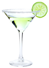 Cocktail Margarita with lime isolated on white