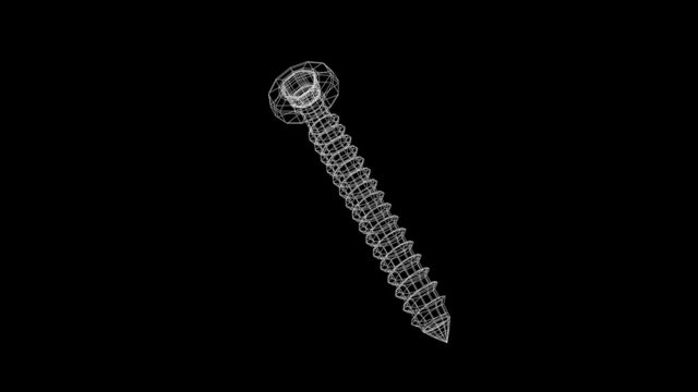 3D looping rotated wireframe screw and nut - HD