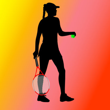 girl black silhouette with red recket illustration