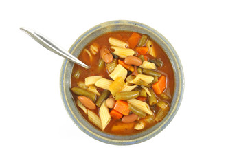 Vegetable and pasta soup in bowl