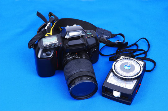A DSL camera with light meter.