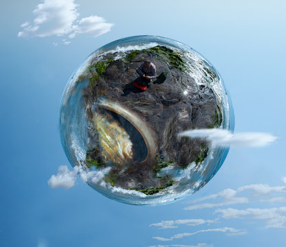 hombre pescando en su mundo