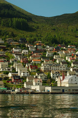 Kleine Stadt an einem norwegischen Fjord