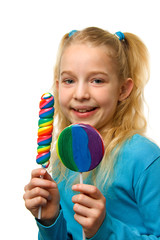 girl with lollipop over white background