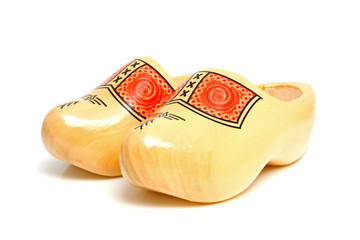 pair of traditional Dutch yellow wooden shoes