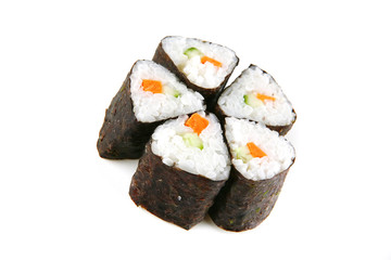 served shushi rolls on white