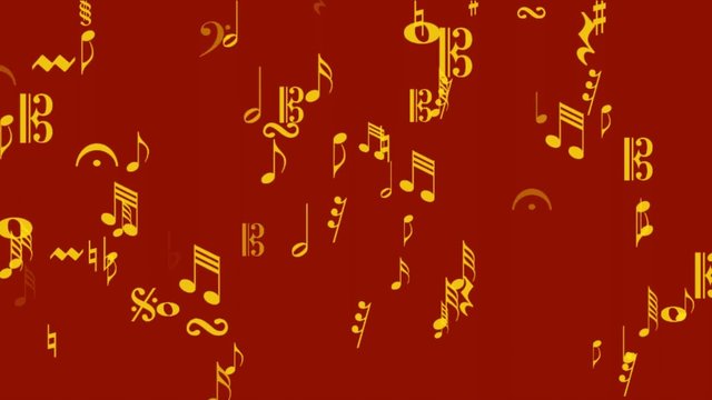 music notes area gold on red