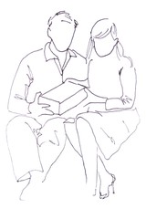 Skizze: Paar mit Geschenk