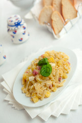 Pasta with Potatoes Provola Cheese and Bacon