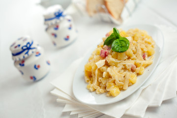 Pasta with Potatoes Provola Cheese and Bacon