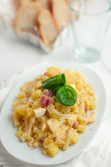 Pasta with Potatoes Provola Cheese and Bacon