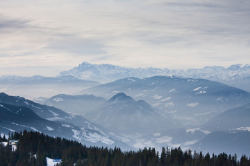 Naklejka na ściany i meble Mountains under snow in the winter. Austria