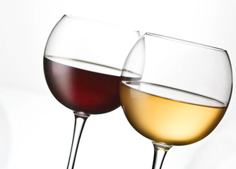 white and red wine close up
