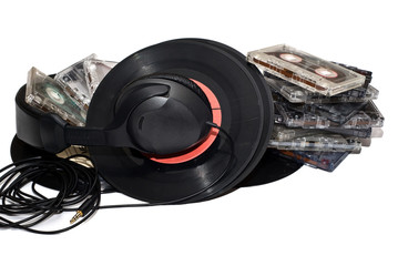 cassettes, vinyl records and Headphones