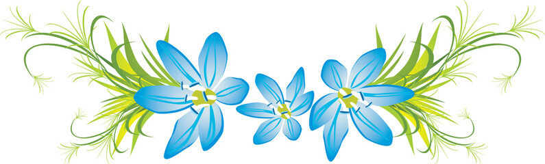 Branch with three spring flowers. Vector