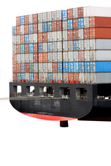 Heck eines Containerschiffs, isoliert