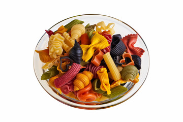 Italian colourful pasta isolated over white background.