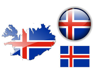 Obraz premium Iceland flag, map and glossy button.